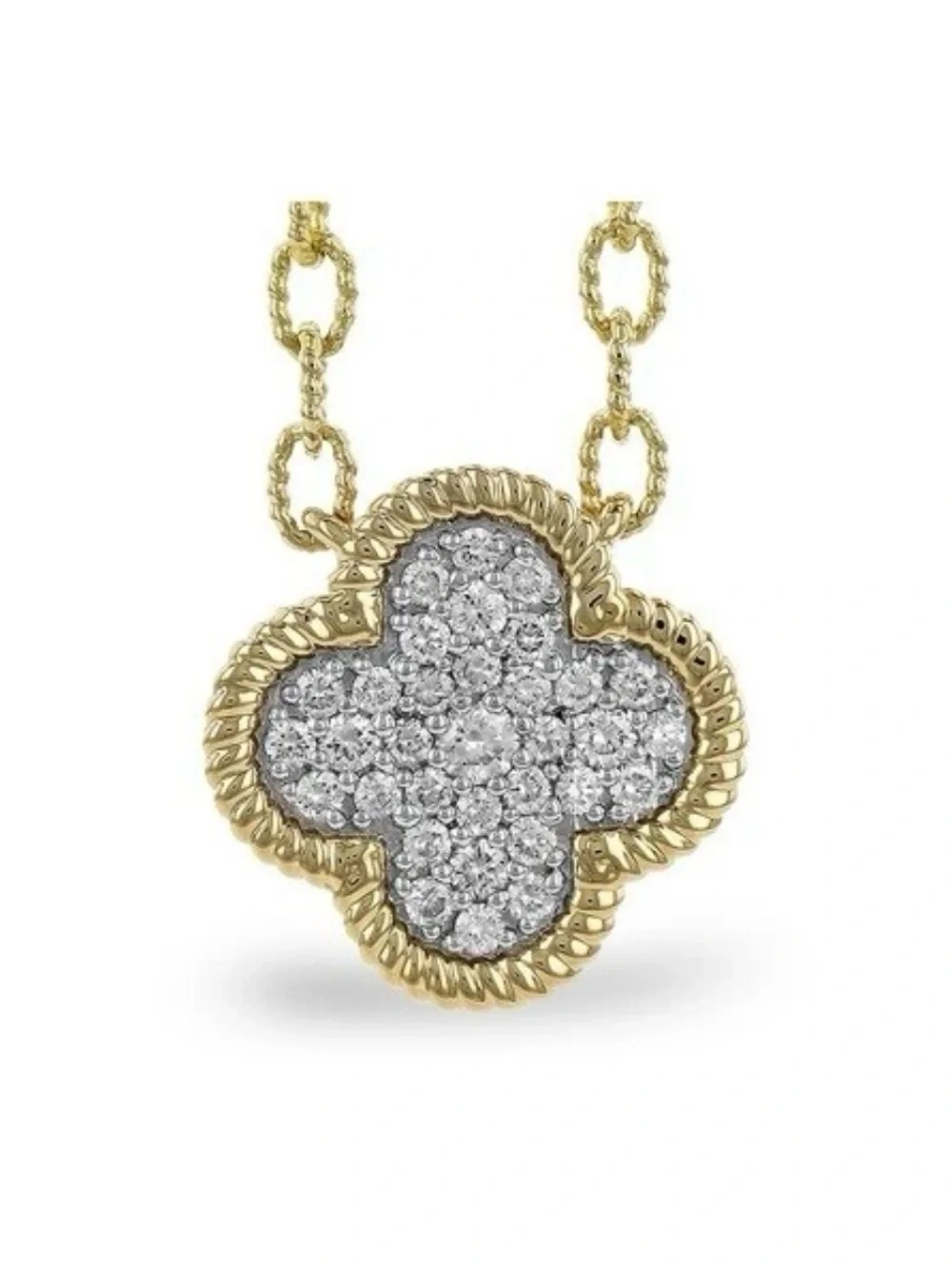 ALLISON KAUFMAN 14K YELLOW GOLD & DIAMOND STATIONED CLOVER ALHAMBRA NECKLACE - Picture 1 of 6